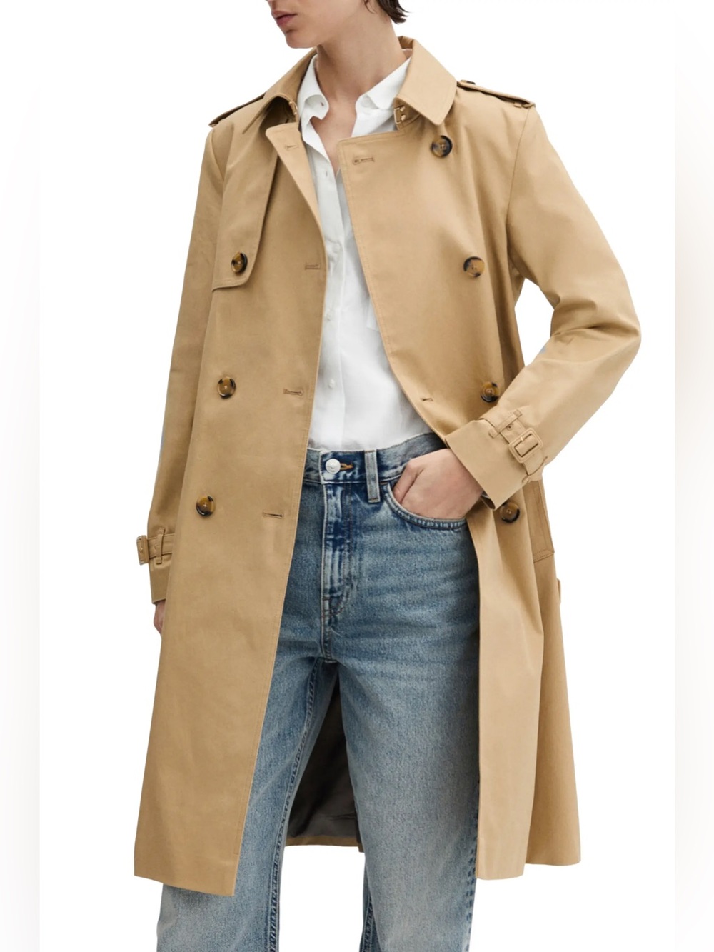 Mango Women's Double-Breasted Tan Trench Coat